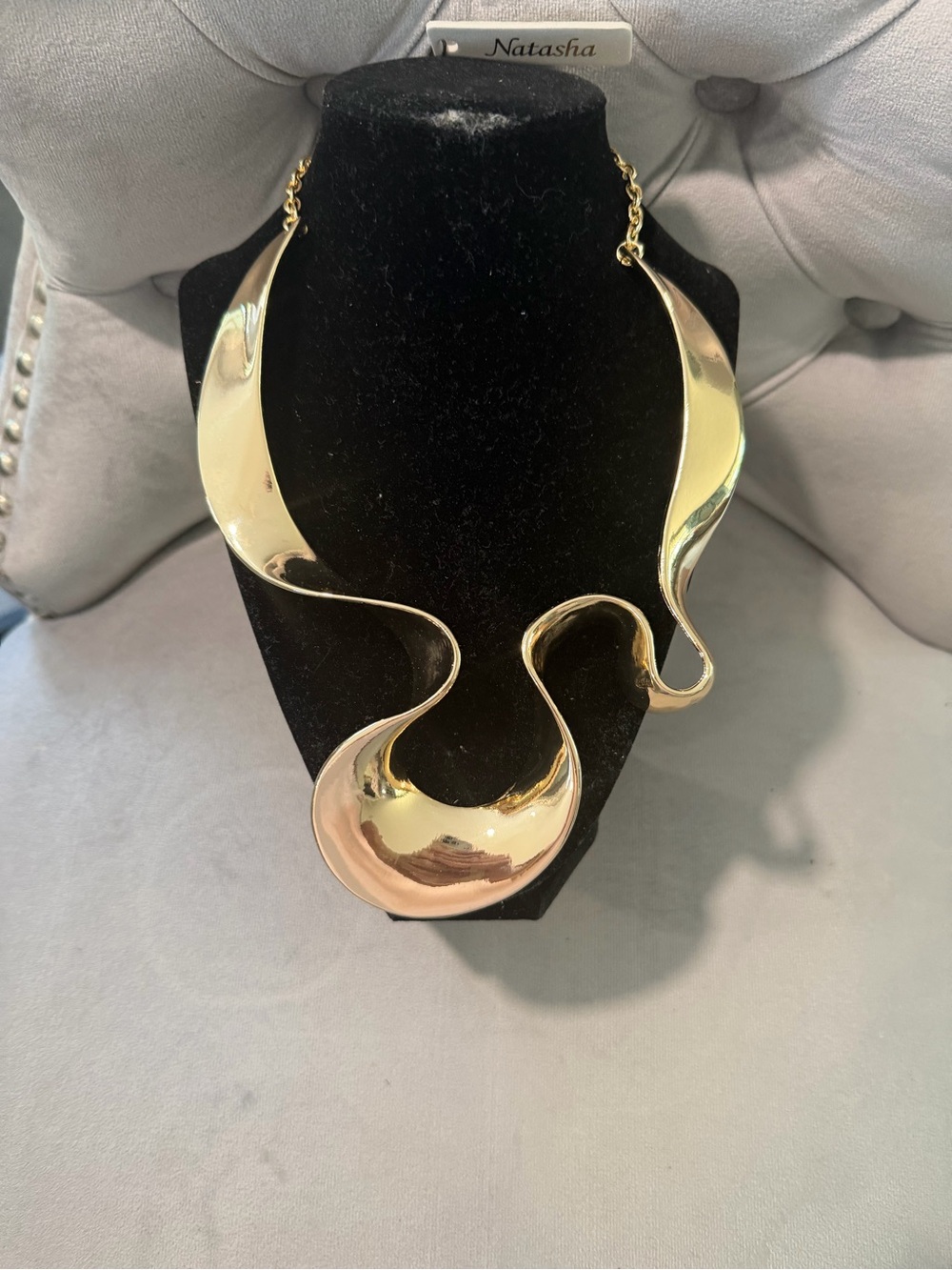 Natasha Couture Gold Fluid Sculptural Necklace